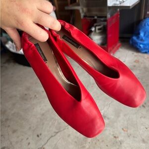 Stradivarius Women's Leather Red Block Heel 38